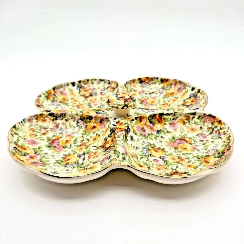 Vintage Chintz Windsor E & R Erphila 4 Section Serving Dish Czechoslovakia